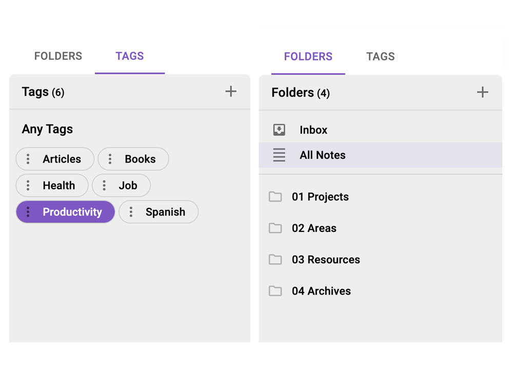 Folders and Tags for Notes